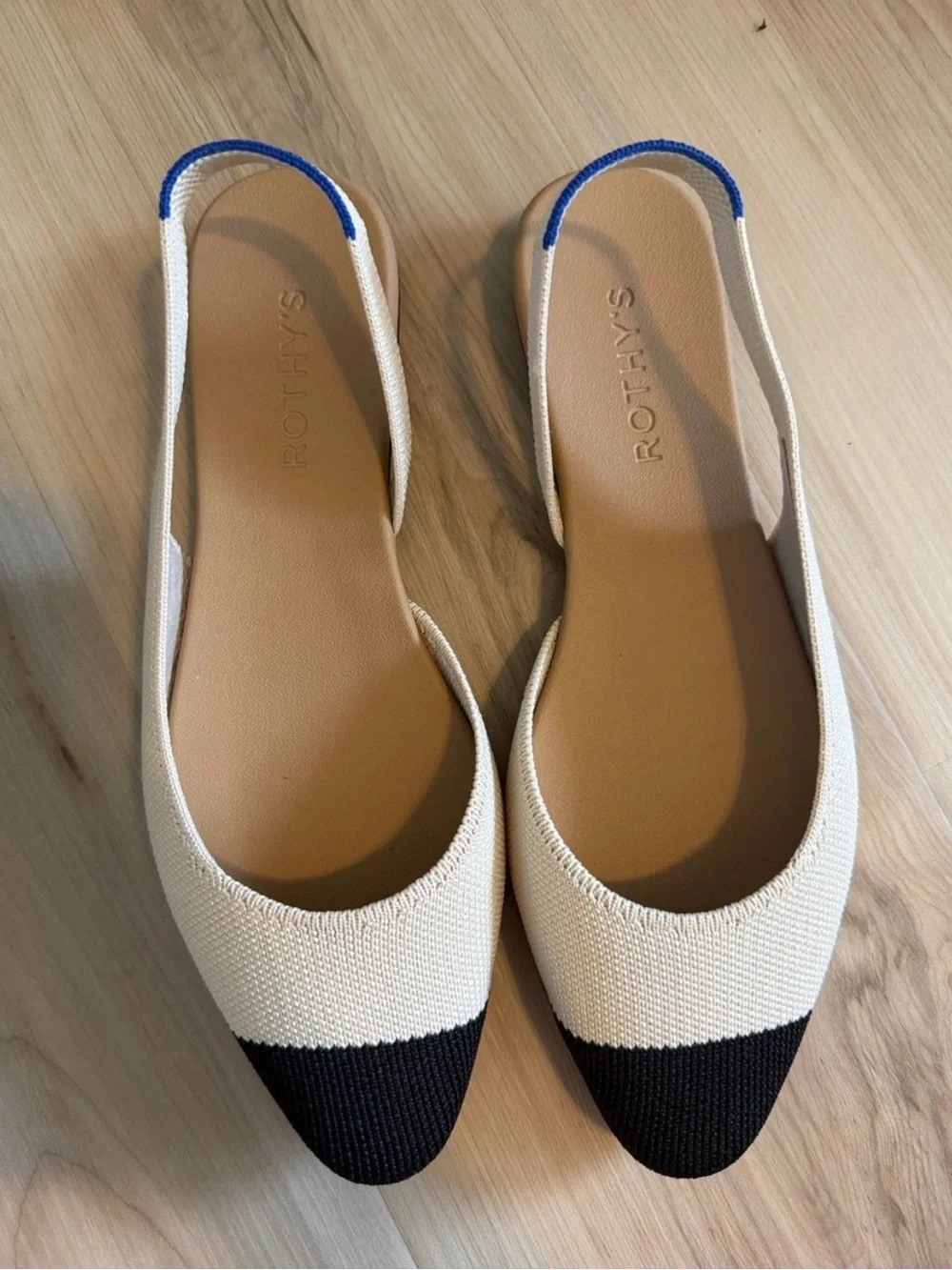 Rothy's Two-Tone Knit Pointed Toe Sling Flats in Cream and Black Size 7.5